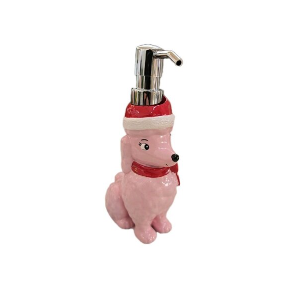 New Merry Christmas Dog Pink Poodle W/ Red Bow & Hat Girly Soap Dispenser Decor - Picture 3 of 4
